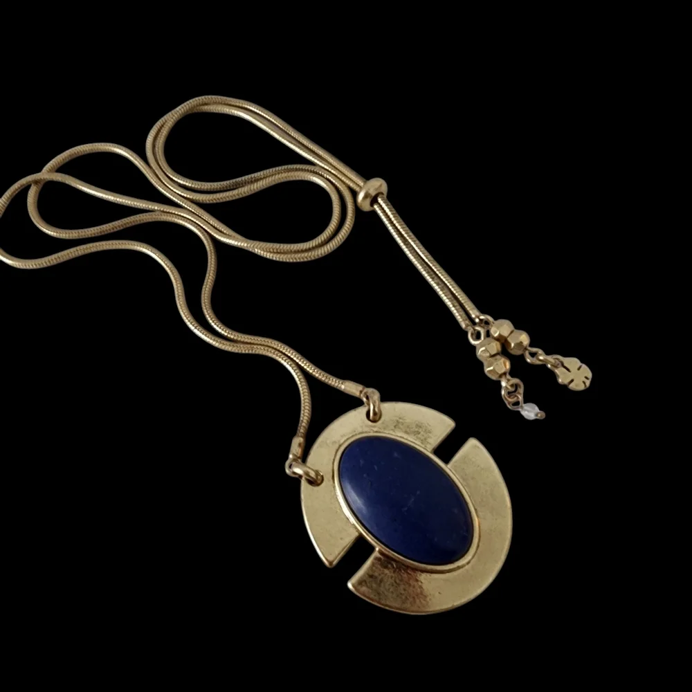 Lucky Brand art deco pendant necklace boho layer necklace blue stone